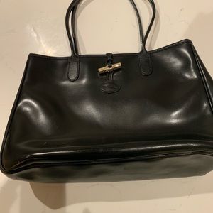 Longchamp large black leather tote bag